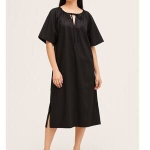 Everlane SZ XXS The Supima® Puff-Sleeve Dress Black Pockets NWT
